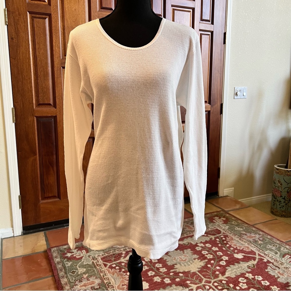 Indera Mills White Knit Thermal Long Sleeve Shirt 100% Cotton Size Large